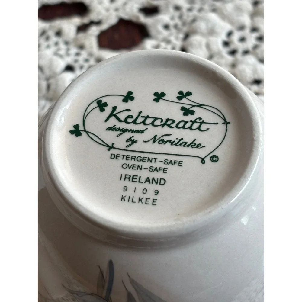 Noritake Keltcraft Kilkee‎ 9109 Cup and Saucer Set Ireland Blue Floral Butterfly